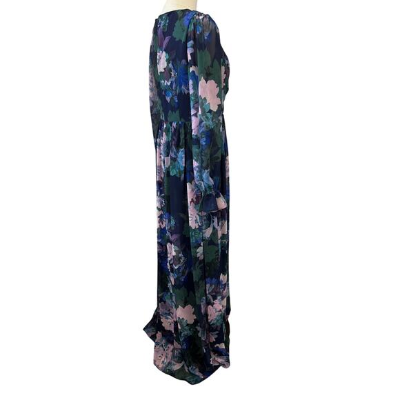 New ADRIANNA PAPELL Women's Navy Multi Floral Print Chiffon Maxi Dress Size 8 - Picture 7 of 10